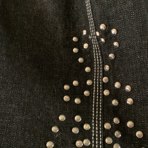 Moda International Dark Wash Denim Silver Studded Flare Jeans Size 10 - Picture 8 of 11